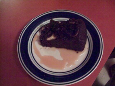 Chocolate cake with homemade caramel sauce