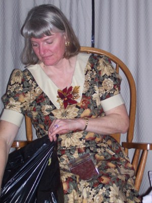 Mom in a dress made by herself