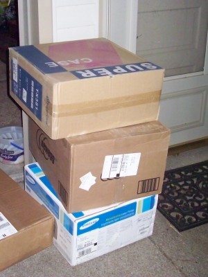 Boxes stacked by door